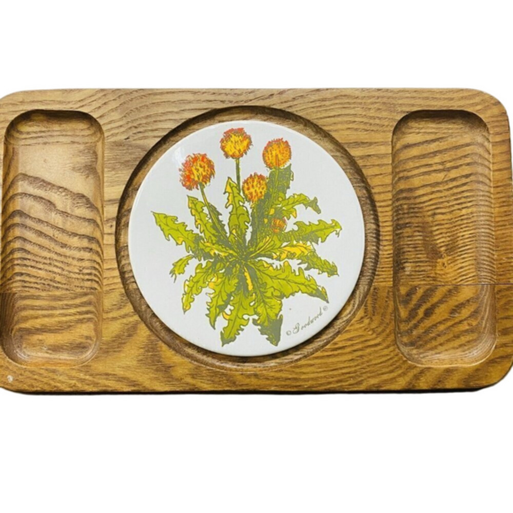 Vintage Goodwood Floral Cheese Tray 70s Retro Wood